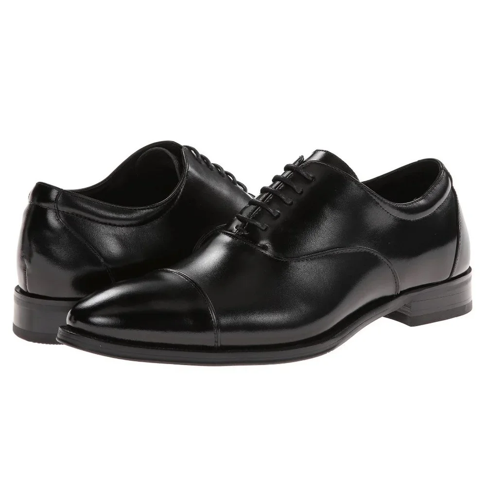 Stacy Adams Mens Size 7.5 Black Leather Plain Cap Toe Oxfords Dress Shoes